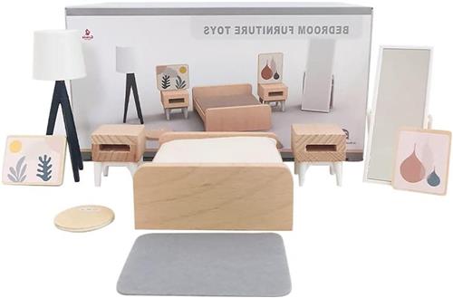 JGS Premium - Houten Poppenhuis Meubels en Accessoires voor Mini-Poppen - Keuken, Eetkamer, Kinderkamer, Slaapkamer, Badkamer - Miniatuur Poppenhuis - Houten Meubels