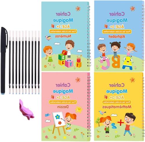 JGS Premium - Magisch Boek om te Leren Schrijven voor Kinderen - Inclusief 1 Pen, 10 Navullingen en Pennenhouder - Calligrafie Nummers en Letters Leren Schrijven met Plezier