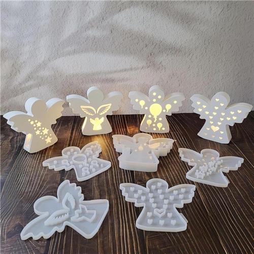 JGS Premium - Siliconen gietvormen Engel 3D - Set van 5 stuks - Hart Ster Ballon - Kerstmis - Gipsvormen voor 3D-licht.