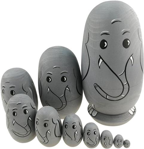 JGS Premium - Houten Dieren Thema Stapelspeelgoed Set van 10 - Handgemaakt - Olifant - Paasei Nestpop - Kinderen - Pasen Cadeau