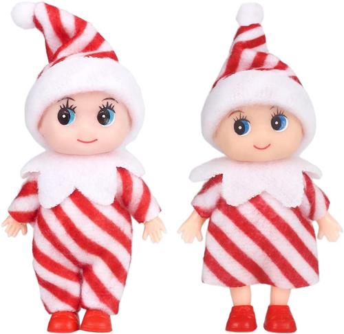 JGS Premium - Mini Baby Elf Pop Accessoires voor Kersttraditie - Tweeling - Meisjes Speelgoed - Xmas Nieuwjaar Geschenken - Feestartikelen - Miniatuur Poppen - 2 Stuks