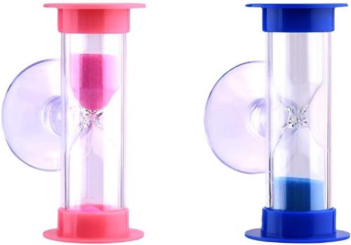 JGS Premium - 2 stuks Zandloper Timer 3 Minuten Tandenpoetsen Voor Kinderen Met Zuignap Decoratie Handgemaakt Zandloper