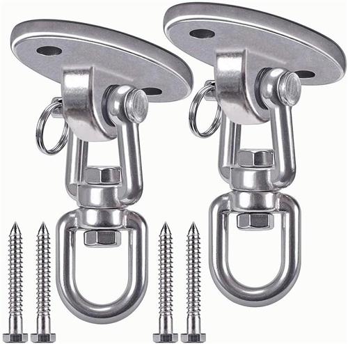 JGS Premium - Capaciteit 900 kg 2 stuks RVS 360 Graden Draaibare Plafondhaak Schommelhaak Hanghaak met Schroef voor Houten Speeltoestellen Speeltuin Veranda Stoel Trapezium Yoga Gym.