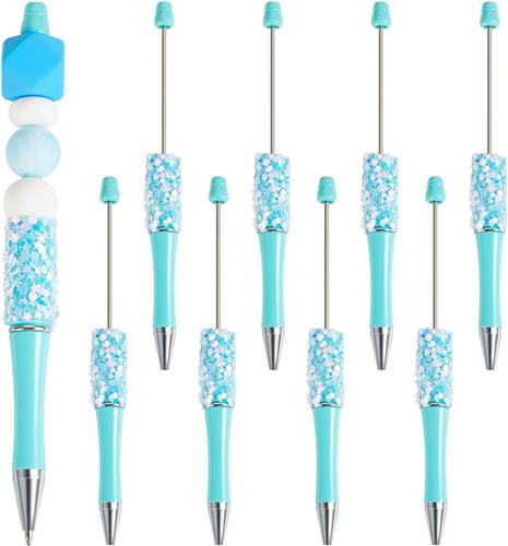 JGS Premium - Kralenbalpen Set voor DIY Pen Decoratie - 8 Stuks - Bling Plastic Balpennen - Pailletten Sterren - School en Kantoor - Schrijfbenodigdheden - Turkoois Kleur