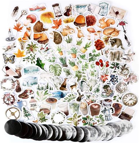 - Sticker pakket met 274 kleine plakboeken - Maan Bos Dier Plant - Zelfklevende Stickers voor Plakboek, Notebook, Bagage
