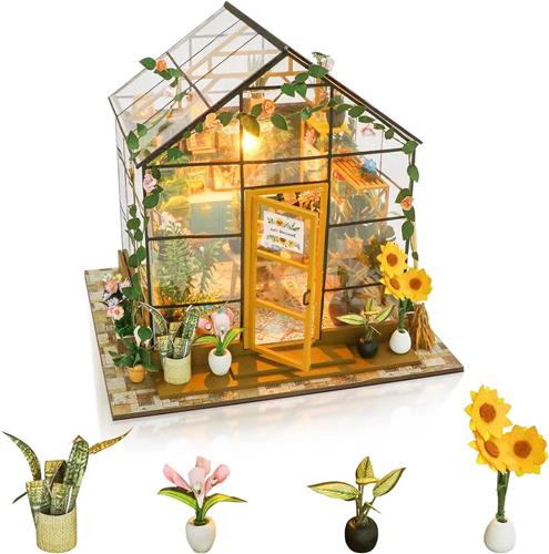 JGS Premium - Miniatuur Broeikas Knutselset 1:24 - LED Verlichting - Handgemaakt - Volwassenen - Verjaardag - Valentijnsdag - Vaderdag - Bloemenhuis