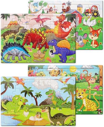 JGS Premium - Lijstpuzzel 4 stuks dinosaurus educatief puzzelspel voor jongens en meisjes