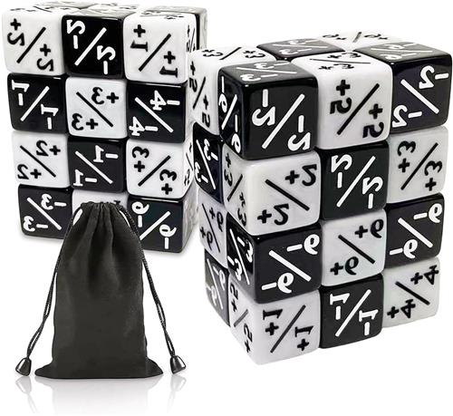 JGS Premium - Dobbelstenen Set voor MTG en CCG Kaartspel - 48 Stuks met Opbergzakken - Zwart en Wit