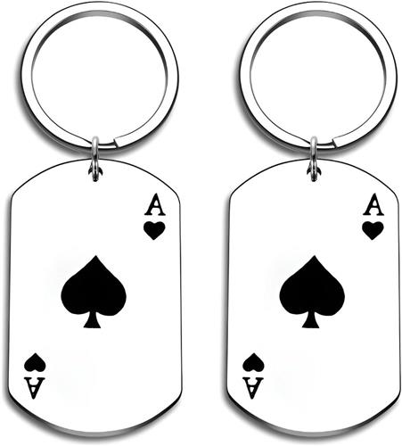 JGS Premium - Sleutelhanger met 2 Roestvrij Stalen Pokerkaart Speelkaarten - Leuk Cadeau voor Verjaardag of Vriend??