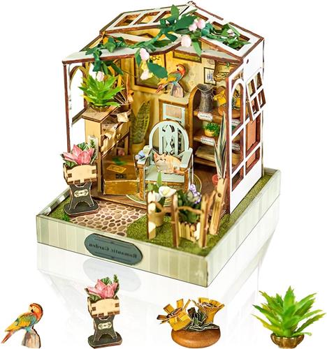 JGS Premium - Miniatuur Modelhuis Bouwset met LED Verlichting - Houten Handwerk - Voor Volwassenen en Jongeren - Verjaardag en Kerstcadeau - Romantische Tuin - Doe-het-Zelf Bouwpakket - Creatief Hobbyproject