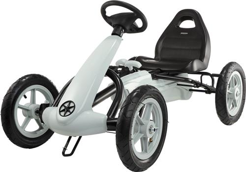 HyperMotion Go Kart voor Kinderen vanaf 5 Jaar, Trapauto voor Jongens en Meisjes, Rijden: Voor en Achter, Dubbele Handrem, Kinderfiets als een Auto, 4 wielen Metaal + Kunststof, Grijs