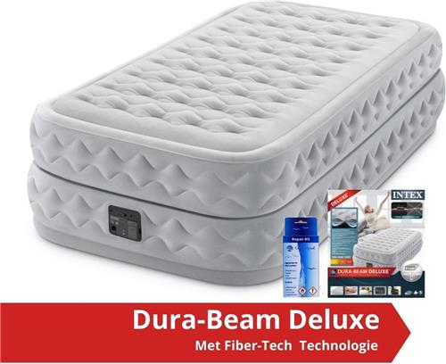 Intex Supreme Air-Flow - Luchtbed - 1 Persoons - Inclusief Ingebouwde Motorpomp en Repairset - 191x99x51 cm - PVC - Lichtgrijs