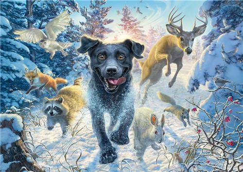 Schmidt Spiele Hundeliebe, Schwarzer Labrador Im Schnee - 1000 Teile.