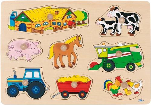 Goki 8-delige houten puzzel boerderij