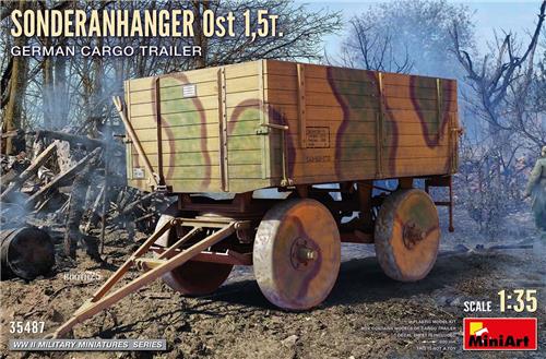 1:35 MiniArt 35487 Sonderanhänger Ost 1.5t. WWII - Duitse Vrachttrailer - Militaire Transportaanhanger Plastic Modelbouwpakket