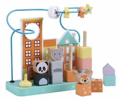 Sun Baby Houten speelgoed motoriekbaan rollercoaster  met dierenmotief  veilig leerspeelgoed vanaf 12 maanden