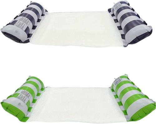 Livano Luxe Waterhangmat - Luchtbed Zwembad - Luchtmatras Opblaasbaar - Water Hangmat - Aqua Lounge - 2 Stuks - Groen + Donkerblauw