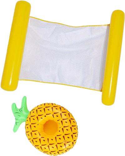 Livano Luxe Waterhangmat - Luchtbed Zwembad - Luchtmatras Opblaasbaar - Water Hangmat - Aqua Lounge - Geel + Bekerhouder + Pomp