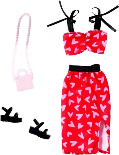 Barbie Kleding Outfit + Accessoires - Rode Jurk met Zwarte Schoenen en Handtas