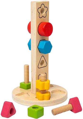 Bigjigs Houten Moeren- en Boutentoren, 11dlg.