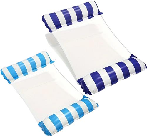 Livano Luxe Waterhangmat - Luchtbed Zwembad - Luchtmatras Opblaasbaar - Water Hangmat - Aqua Lounge - 2 Stuks - Lichtblauw + Donkerblauw