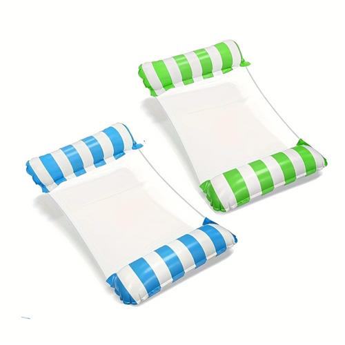 Nivard Luxe Waterhangmat - Luchtbed Zwembad - Luchtmatras Opblaasbaar - Water Hangmat - Aqua Lounge - 2 Stuks - Lichtblauw + Groen