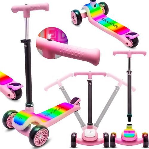 LUMI RIDE Kinderstep 3 wielen, Scooter voor kinderen driewieler, Roze, Balance LED, Inklapbaar, Verstelbaar Stuur, Voetrem, Antislip Dek, Afneembaar Stuur