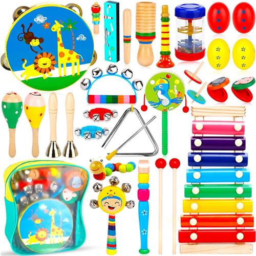 Muziekinstrumenten Voor Kinderen - 33-Delige Percussieset - Houten Muziekspeelgoed - Xylofoon En Trommel Voor Kinderen - Montessori Speelgoed - Educatief Speelgoed - Perfect Cadeau Voor Peuters En Kleuters