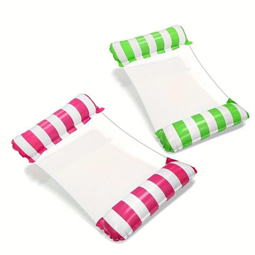 Nivard Luxe Waterhangmat - Luchtbed Zwembad - Luchtmatras Opblaasbaar - Water Hangmat - Aqua Lounge - 2 Stuks - Roze + Groen