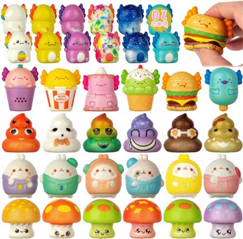 Squishy Toys Set  30 Stuks Knijpspeelgoed  Anti-Stress Fidget Speelgoed  Stressverminderende Squishies  Cadeau Voor Kinderen & Feestgastgeschenken