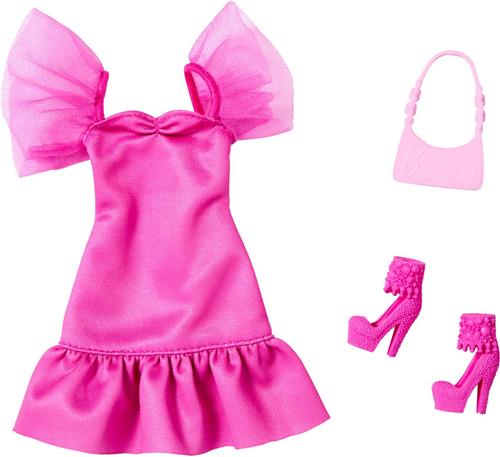 Barbie Kleding Outfit + Accessoires - Roze Jurk met Hoge Roze Hakken en Handtas