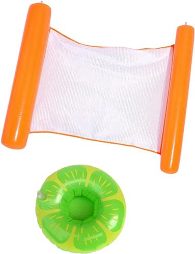 Nivard Luxe Waterhangmat - Luchtbed Zwembad - Luchtmatras Opblaasbaar - Water Hangmat - Aqua Lounge - Oranje + Bekerhouder + Pomp