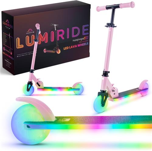 LUMI RIDE Kinderstep 2 wielen, Scooter voor kinderen vanaf 3 jaar, LED - 7 kleuren, 20 programmas - 3 niveaus stuurverstelling, voetrem, afneembare handvatten (Roze)
