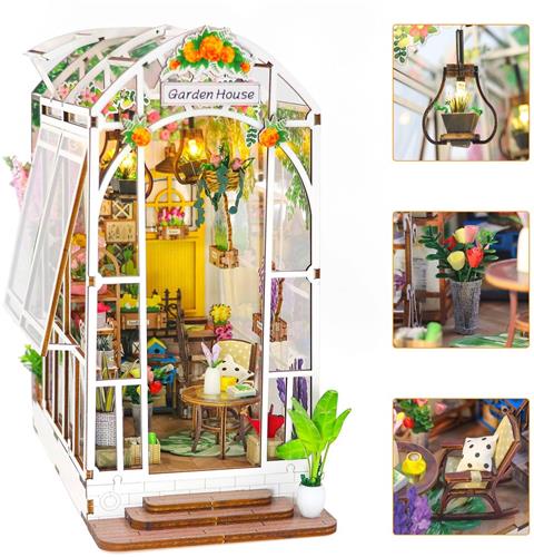 Ibenzoa® Miniatuur Doe-het-zelf Boekenplank Diorama Knutselset met Verlichting en Meubels, Houten 3D Puzzel