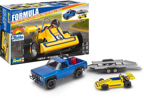 1:25 Revell 14581 Chevrolet 4x4 Pickup 1978 met Malibu GP Virage en Trailer - Truck, trailer en Raceauto Plastic Modelbouwpakket