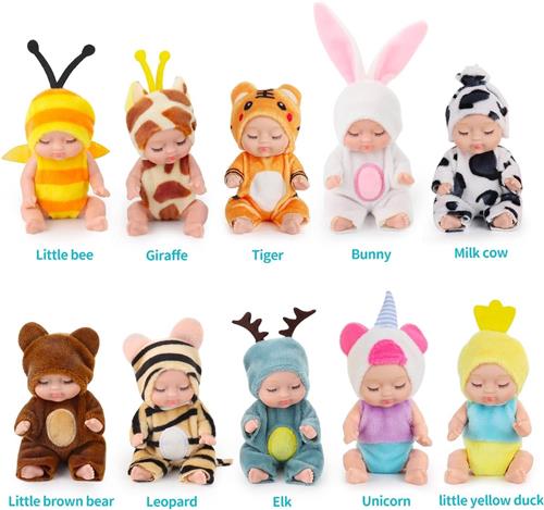 10-delige set mini reborn poppen met verwisselbare kleertjes  wasbaar speelgoed voor kinderen
