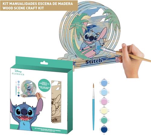 Stitch Houten Knutselpakket Kind  DIY Verfset met Pincel & 3D Scene  Disney Tekenset