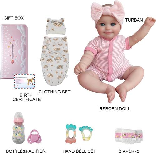 Levensechte Reborn Babypop  Realistische Babypop met Verzwaard Zacht Lichaam, Schattige Roze Gestreepte Outfit & Extra Kledingset  Ideaal voor Verzamelaars en Kinderen vanaf 3 Jaar
