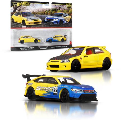 Mattel Hot Wheels Premium Car Culture Diecast Vehicle 2-Pack 1/64 '99 Honda Civic Type R (EK9) & Honda Civic Type R Vehicles