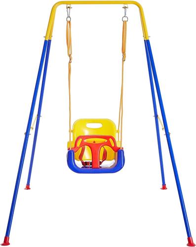 3-in-1 Peuterschommelset met 4 Zandzakken - Stevige Kinderschommelset - Baby Schommel voor Binnen en Buiten - Vouwbare Metalen Standaard - Makkelijke Montage en Opslag - Duidelijke Handleiding
