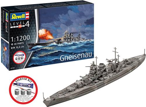 1:1200 Revell 75181 Gneisenau - Scharnhorst-klasse - WWII Duits Oorlogschip - Slagschip - Starter Kit Plastic Modelbouwpakket