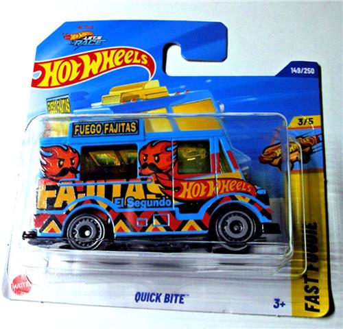 HOT WHEELS QUICK BITE FUEGO FAIJTAS EL SEGUNDO FOOD TRUCK ART COLOR 149/250 HW FAST FOODIE 3/5 1:64 SHORT CART
