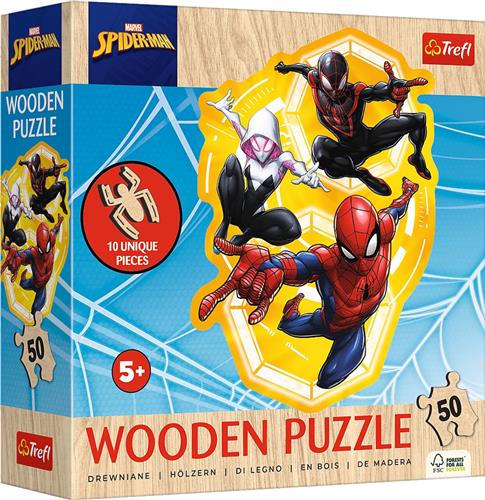 Trefl Trefl 50 Wooden Contour Puzzle - Spider-Man ready in action / Disney Marvel Spiderman_FSC Mix 70%.
