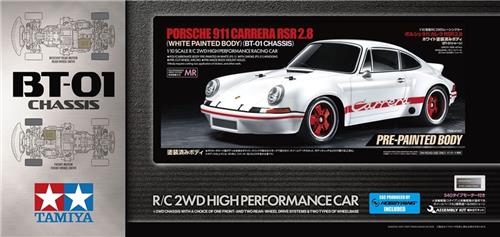 1:10 Tamiya 47507 RC Auto - Porsche 911 Carrera RSR 2.8 - BT-01 Witgelakte Carrosserie RC Plastic Modelbouwpakket