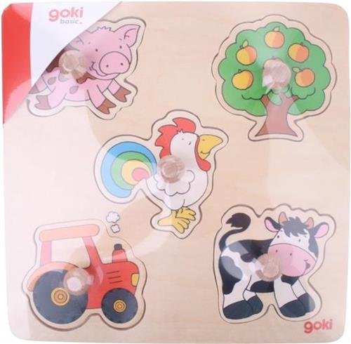 Knopjespuzzel Met Kip, Varken, Boom, Tractor, Koe