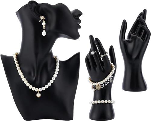 Inovra - Zwarte hars sieraden etalagepop set - 3 stuks voor kettingen, armbanden, en ringen