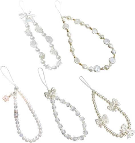 Inovra - Telefoonketting met parelhanger en telefoonbedel - Set van 5 - Mobiele telefoon accessoires