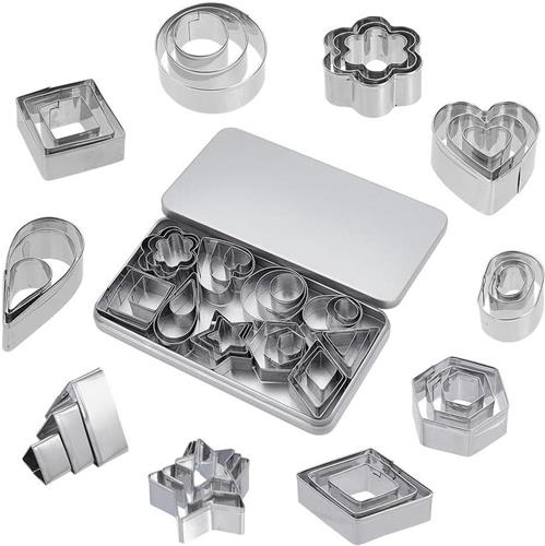 Inovra - 30-delige set leer stansvormen - 3 maten hart, ster, bloem en cirkel holle snijders - RVS gereedschapsset