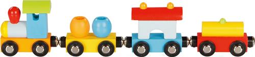 Trein: TREIN met  MAGNEETKOPPELING Milaan L28cm, gekleurd hout,  locomotief + 2 wagons, in doosje, 3+