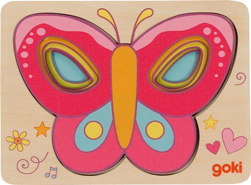 Puzzel: VLINDERS 15x11x1,5cm, 5-delig, 5 lagen, in hout, 2+